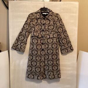 diane von furstenberg Randi knit coat 2 black tan metallic bell sleeve